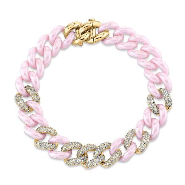 DIAMOND 7 PAVE & PINK CERAMIC ESSENTIAL LINK BRACELET