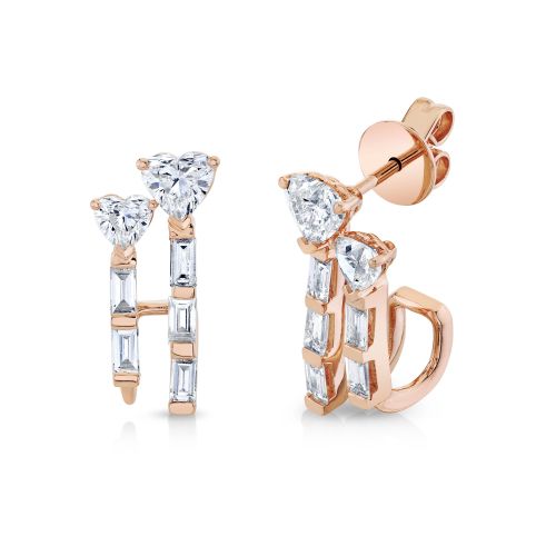READY TO SHIP DIAMOND DOUBLE HEART & BAGUETTE STICK STUDS