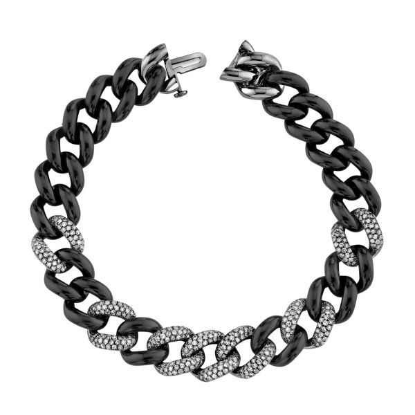 DIAMOND 7 PAVE & BLACK CERAMIC ESSENTIAL LINK BRACELET