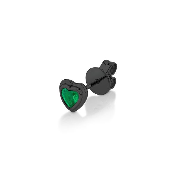 SINGLE EMERALD BEZEL HEART STUD