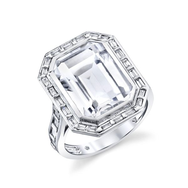 WHITE TOPAZ DIAMOND BAGUETTE PORTRAIT RING
