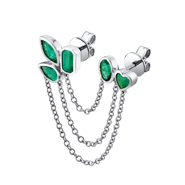 EMERALD MIXED DUO CHAIN LINK STUD