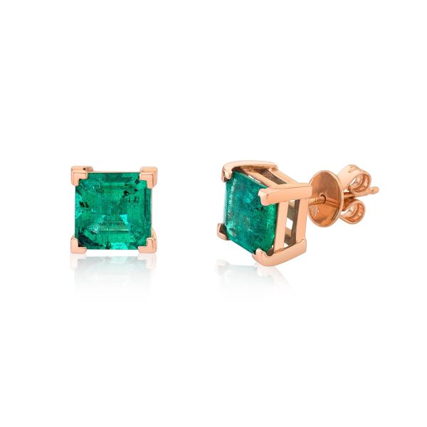 EMERALD SQUARE SOLITAIRE STUDS