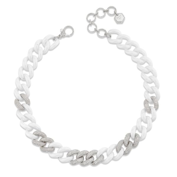 9 PAVE & WHITE CERAMIC JUMBO LINK NECKLACE