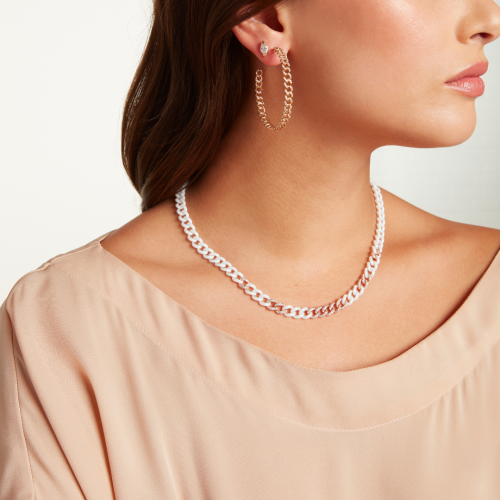11 PAVE & WHITE CERAMIC MEDIUM LINK NECKLACE