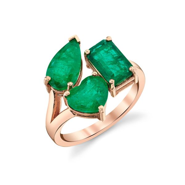 EMERALD OMBRE TRIPLE GEM RING