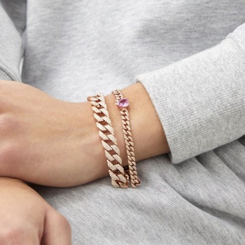 PINK SAPPHIRE HEART PAVE MINI LINK BRACELET