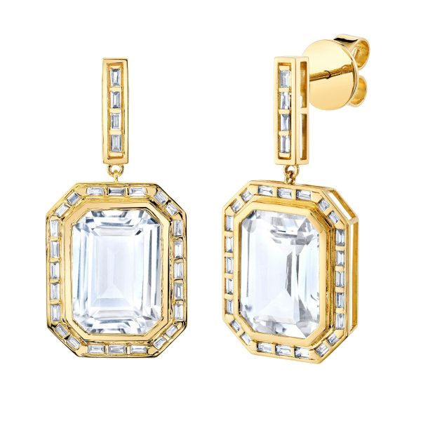 WHITE TOPAZ DIAMOND BAGUETTE PORTRAIT EARRINGS