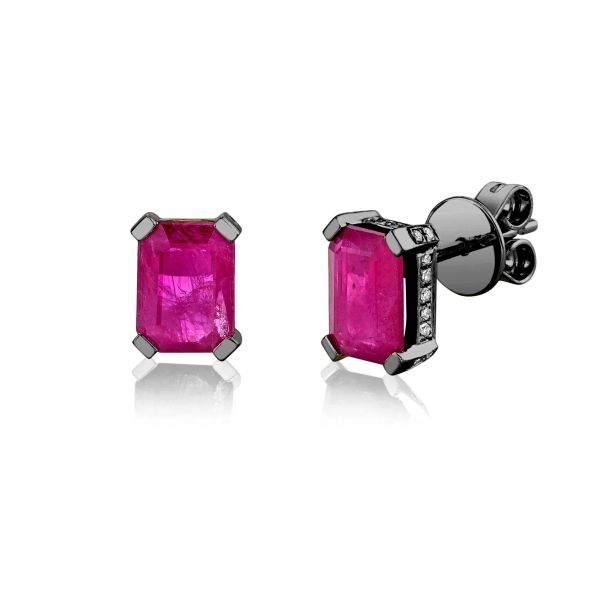 RUBY RECTANGLE HALO STUDS