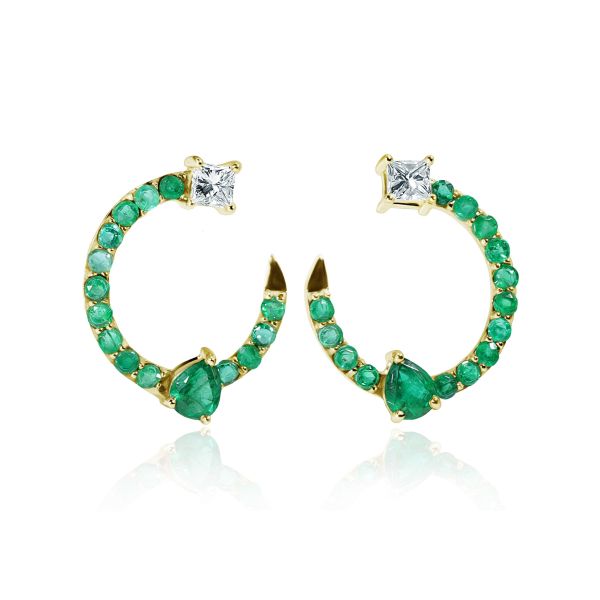 Emerald & Diamond Earrings Green Crescent