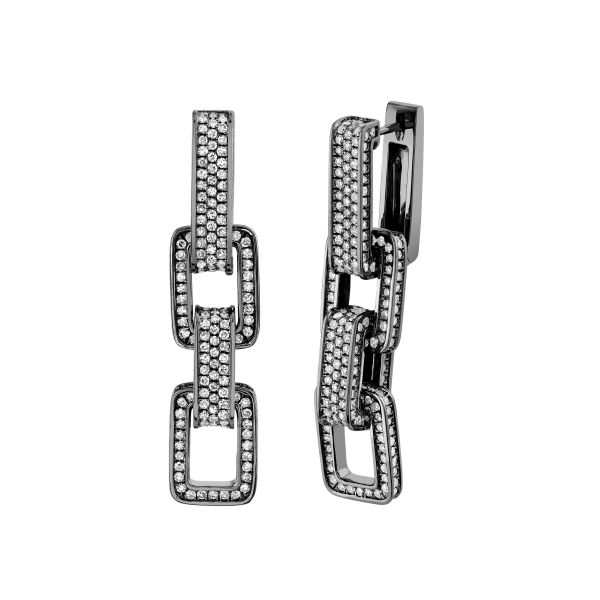 DIAMOND PAVE TRIPLE DECO LINK EARRINGS