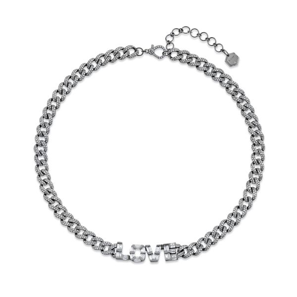 DIAMOND BAGUETTE PERSONALIZED 4 LETTER MEDIUM LINK NECKLACE