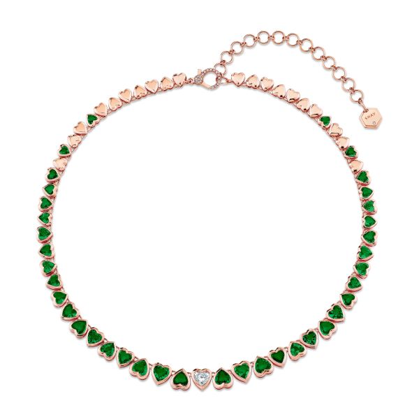 EMERALD & DIAMOND HEART BEZEL TENNIS NECKLACE