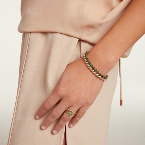 DIAMOND & GREEN GARNET PAVE TWO-TONE ESSENTIAL LINK BRACELET