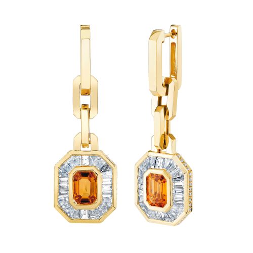 READY TO SHIP YELLOW SAPPHIRE & DIAMOND HALO MINI DECO DROP EARRINGS