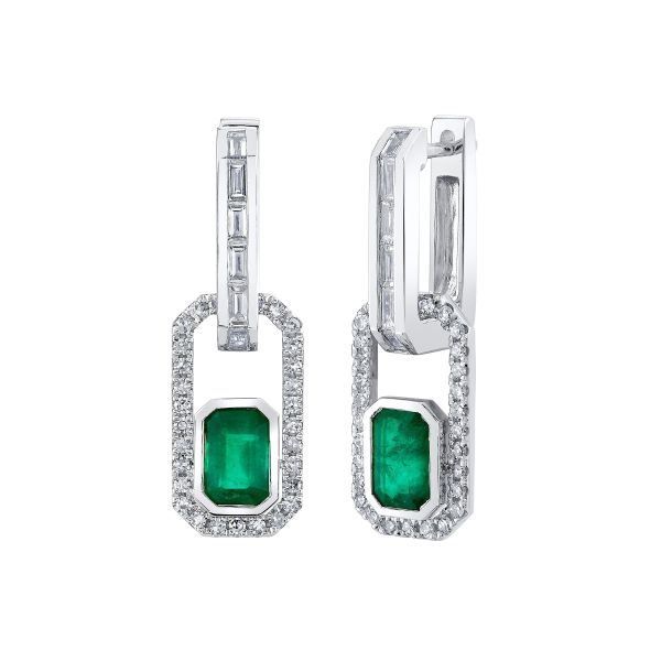 EMERALD & DIAMOND HALO LINK EARRING