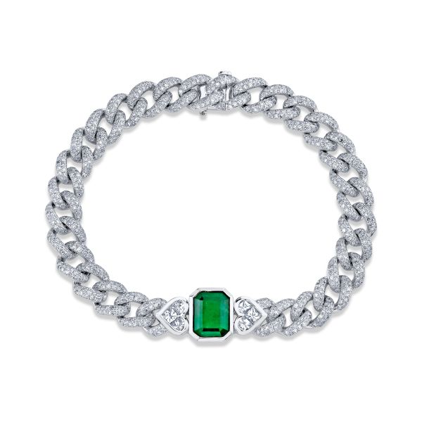 EMERALD TRI DIAMOND MEDIUM LINK BRACELET