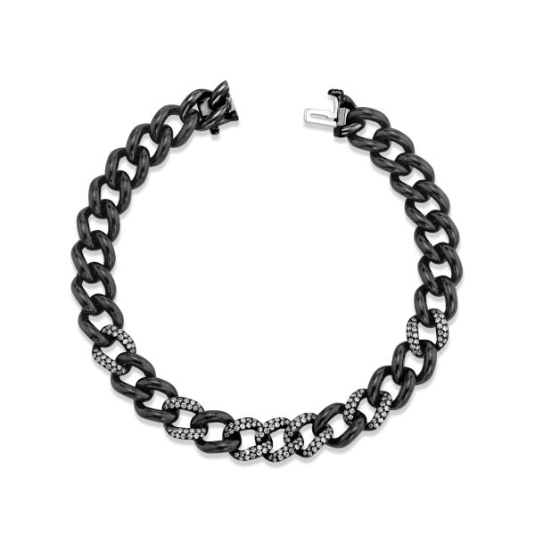 DIAMOND 7 PAVE & BLACK CERAMIC MEDIUM LINK BRACELET
