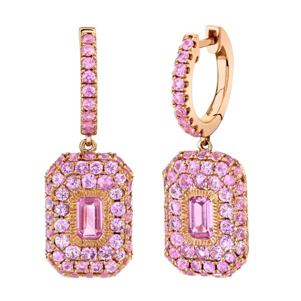 READY TO SHIP PINK SAPPHIRE PAVE BAGUETTE DROP EARRINGS