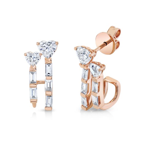 READY TO SHIP DIAMOND DOUBLE HEART & BAGUETTE STICK STUDS