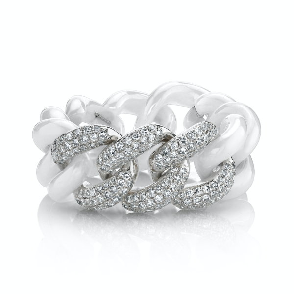 TRIPLE PAVE & WHITE CERAMIC ESSENTIAL LINK RING