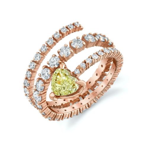 YELLOW DIAMOND HEART SPIRAL RING