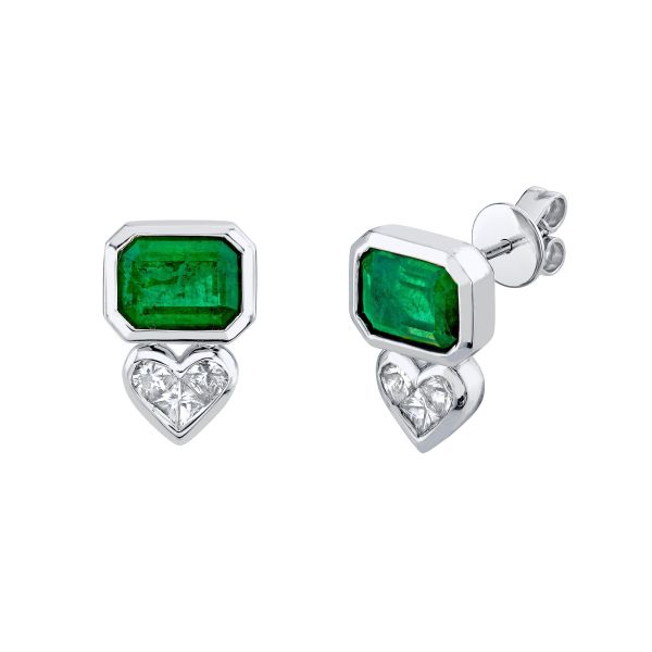 EMERALD TRI DIAMOND BEZEL STUDS
