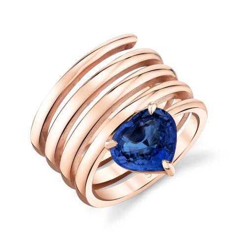 SOLID GOLD BLUE SAPPHIRE HEART SPIRAL RING