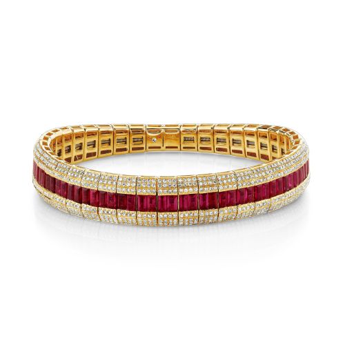 PAVE DIAMOND SCALES & RUBY STRETCH BRACELET