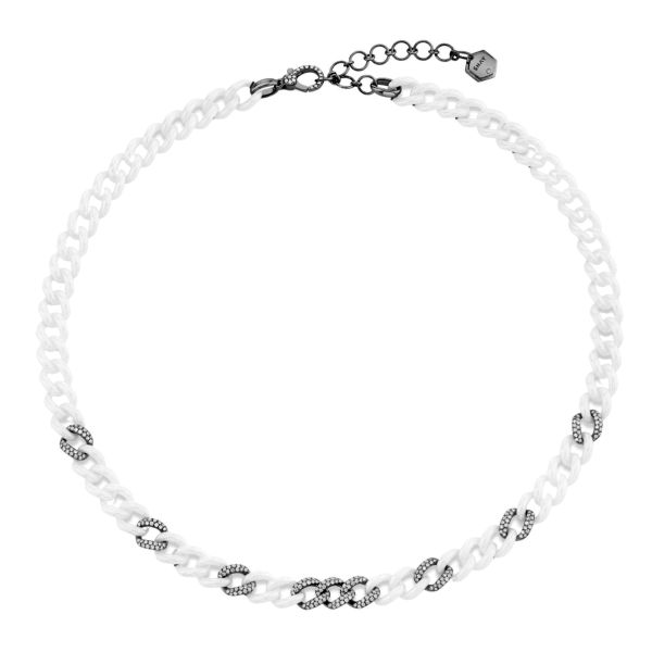 9 PAVE & WHITE CERAMIC MEDIUM LINK NECKLACE