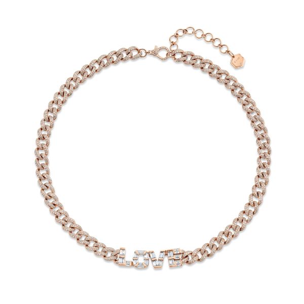 DIAMOND BAGUETTE PERSONALIZED 4 LETTER MEDIUM LINK NECKLACE