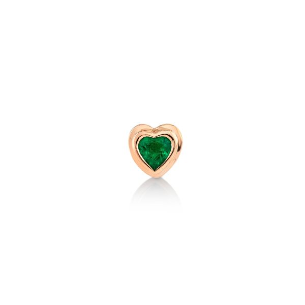 SINGLE EMERALD BEZEL HEART STUD