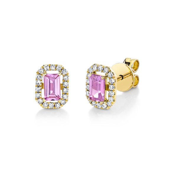 MINI ME DIAMOND HALO PINK SAPPHIRE STUDS