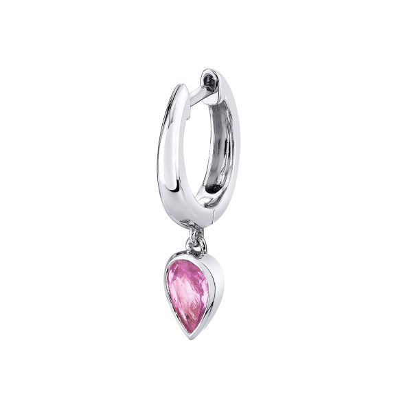 SINGLE PINK SAPPHIRE PEAR DROP HUGGIE