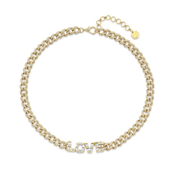 DIAMOND BAGUETTE PERSONALIZED 4 LETTER MEDIUM LINK NECKLACE