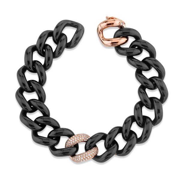 DIAMOND SINGLE PAVE BLACK CERAMIC JUMBO LINK BRACELET