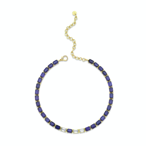 BLUE SAPPHIRE & DIAMOND TENNIS NECKLACE