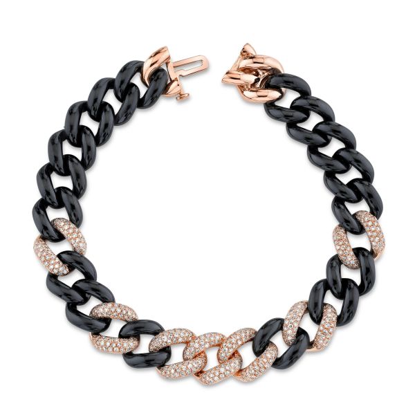 DIAMOND 7 PAVE & BLACK CERAMIC ESSENTIAL LINK BRACELET