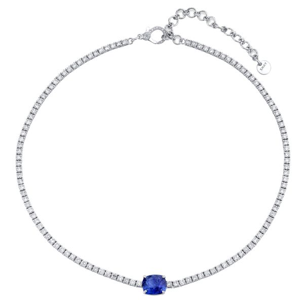 BLUE SAPPHIRE OVAL CUT CENTER TENNIS NECKLACE
