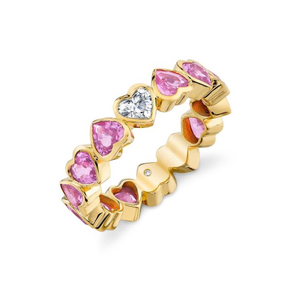 PINK SAPPHIRE & DIAMOND BEZEL HEART BAND