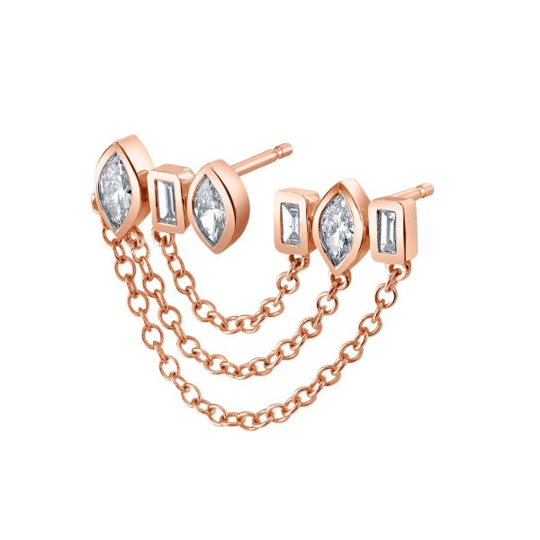 MIXED DIAMOND DUO CHAIN LINK STUD