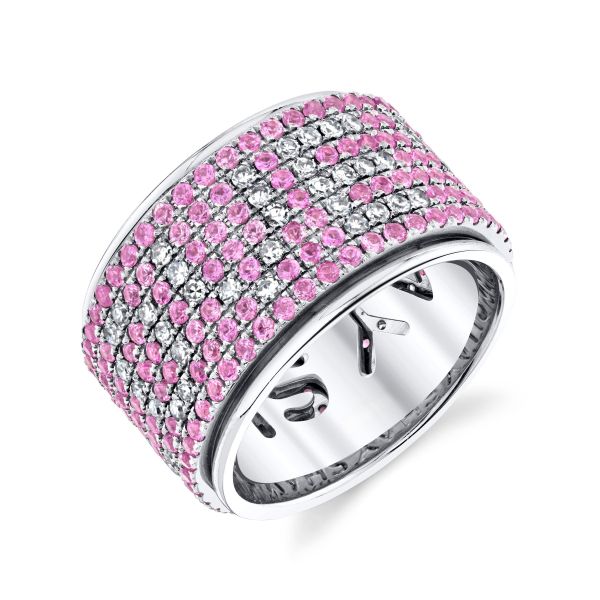 DIAMOND & PINK SAPPHIRE "I LOVE YOU" SPINNER RING