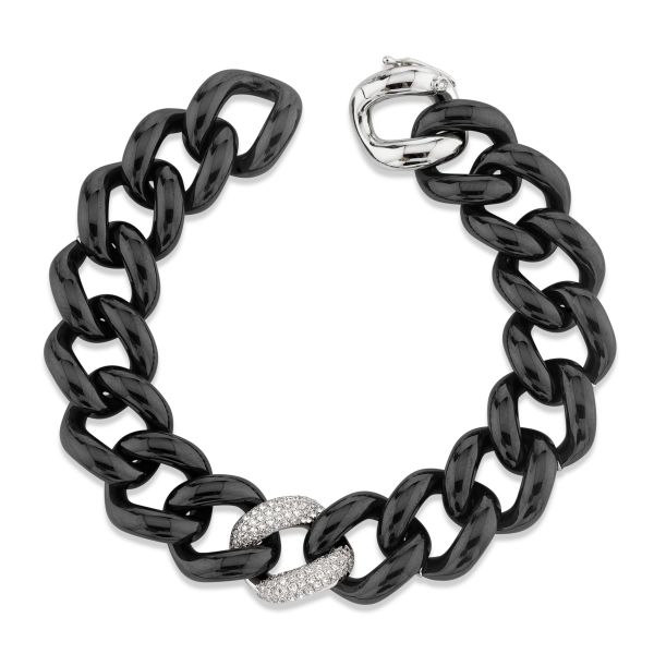 DIAMOND SINGLE PAVE BLACK CERAMIC JUMBO LINK BRACELET