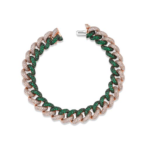 DIAMOND & GREEN GARNET PAVE TWO-TONE ESSENTIAL LINK BRACELET