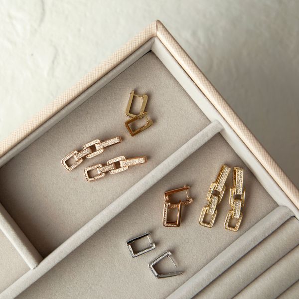 DIAMOND PAVE TRIPLE DECO LINK EARRINGS