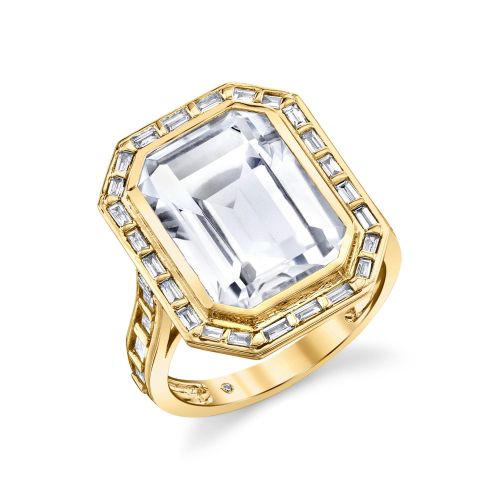 WHITE TOPAZ DIAMOND BAGUETTE PORTRAIT RING