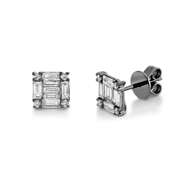 DIAMOND SQUARE STACKED BAGUETTE STUDS