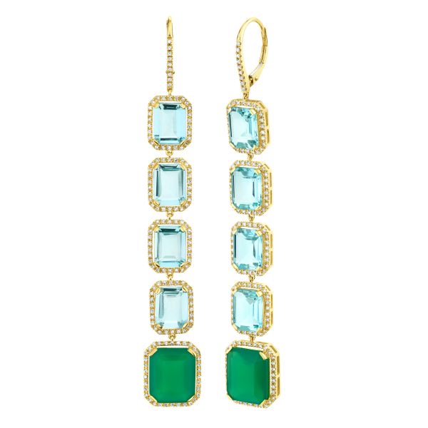 BLUE TOPAZ & GREEN AGATE 5 TIER PORTRAIT EARRINGS