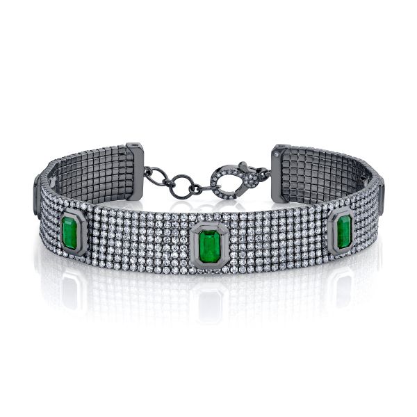 EMERALD & DIAMOND HALO PAVE CUFF BRACELET