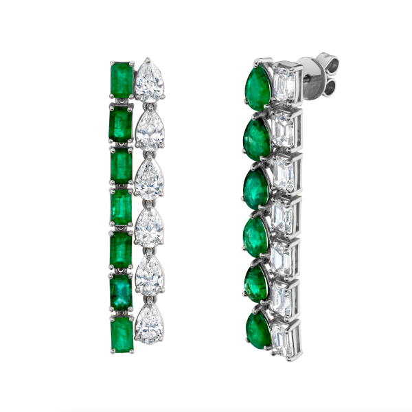 MIXED DIAMOND & EMERALD DRIP DROP EARRINGS